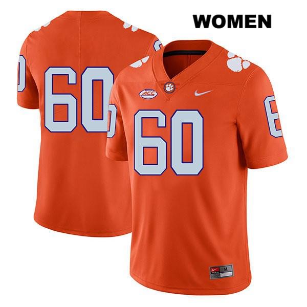 Women's Clemson Tigers #60 Mac Cranford Stitched Orange Legend Authentic Nike No Name NCAA College Football Jersey RIF4646FQ